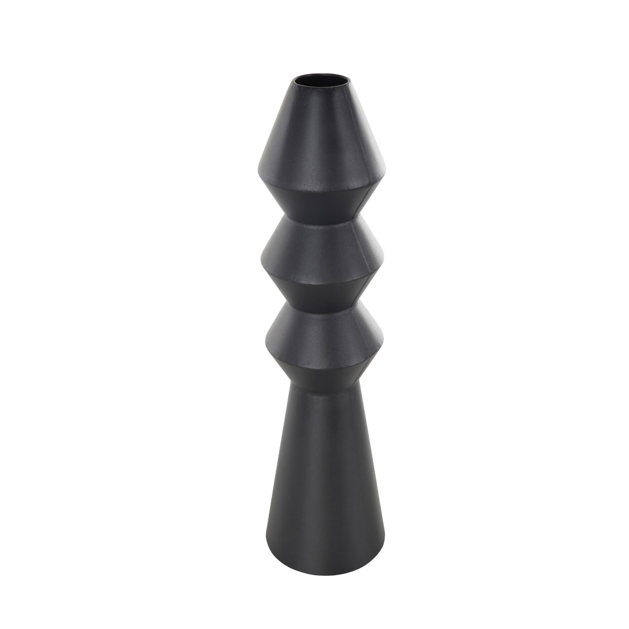 24" Black Metal Art Deco Fluted Vase